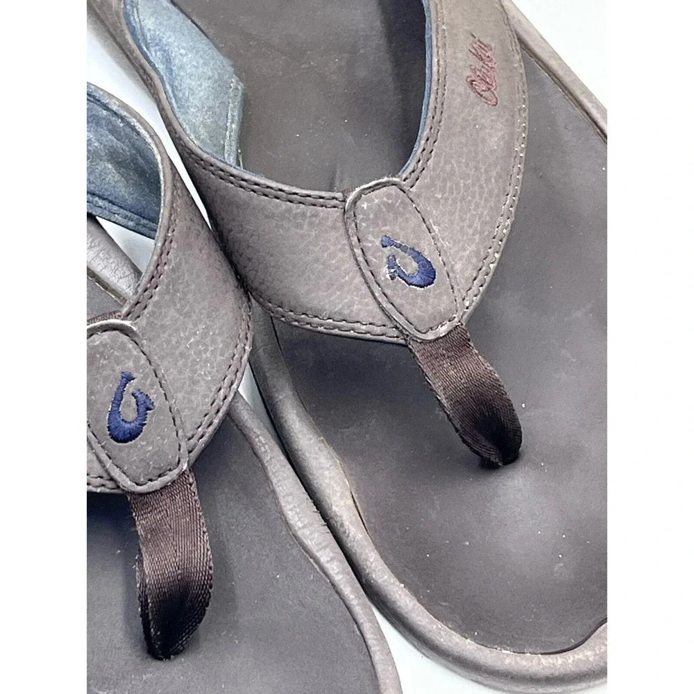 OLUKAI Mens Shoes OHANA Brown Flip Flops Sandals Thongs Size 14‎ Slip On